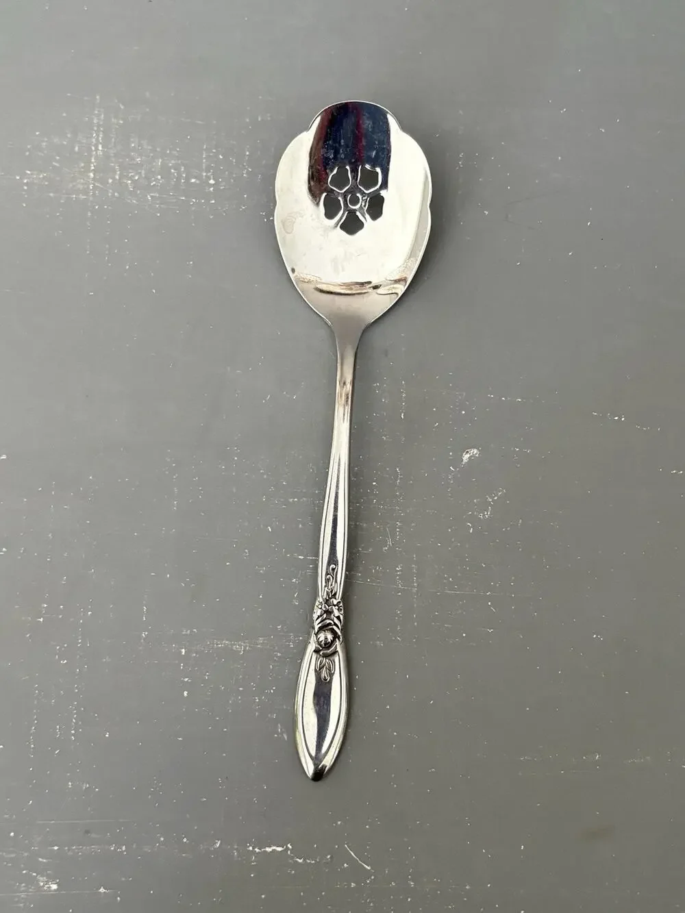 Oneida Community Spring Rose Pierced Sugar Spoon Stainless Betty Crocker